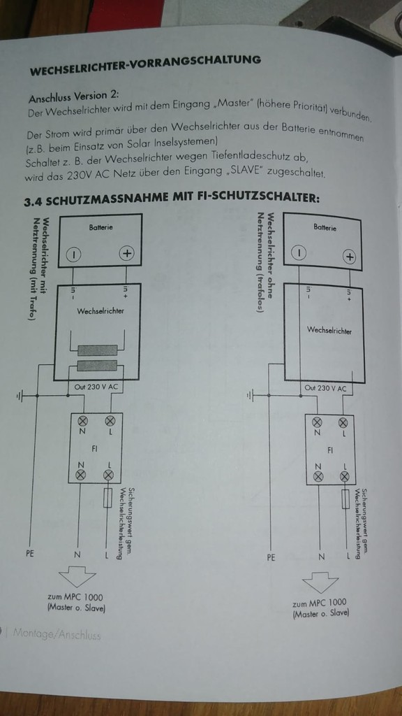 Wechselrichter mit Netzvorrangschaltung, FI-Schalter u FB